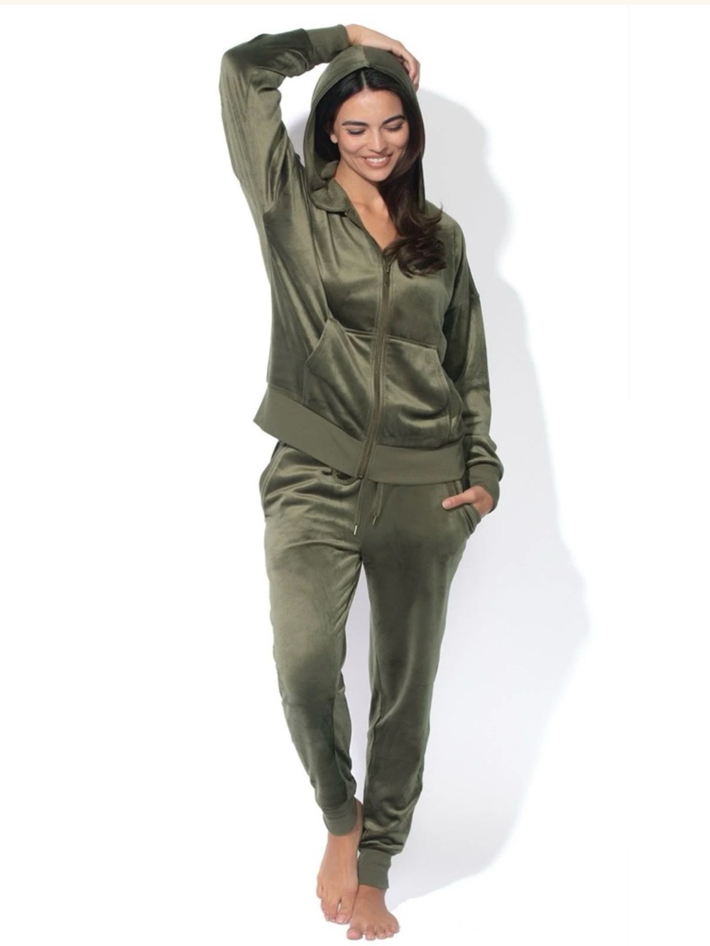 Felina Velour Hoodie & Jogger Set Olive Green Women S Jogging Suit Sleepwear NWT